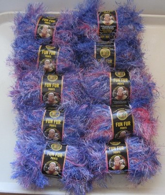 Lot of 10 Skeins Eyelash Fun Fur Yarn Lion Brand Color 214 FIJI Blue Pink Tones