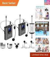 UHF Wireless Microphone System with Dual Headset Lavalier Mics - Rechargeable