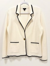 Ann Taylor Factory Blazer Women  s L Cream Black Trim Knit