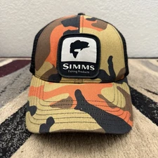 Simms Hat Cap Snapback Camo Orange Brown Fishing Mesh Trucker Hunting Outdoors