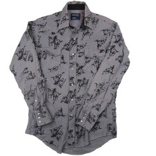 Vintage Wrangler Mens Large Allover Horse Print Pearl Snap Down Western Shirt