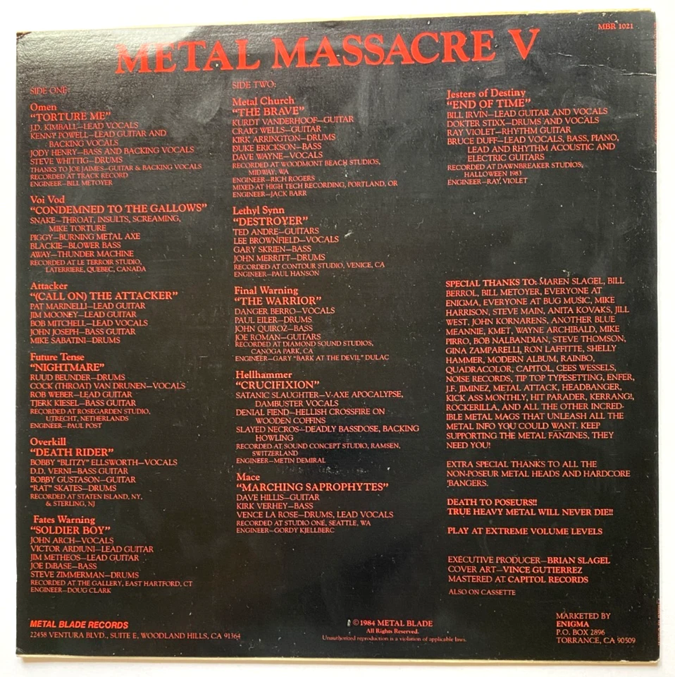 METAL MASSACRE NWOBHM OVERKILL METAL CHURCH HELLHAMMER VOIVOD OMEN FATES WARNING - Image 3 of 4
