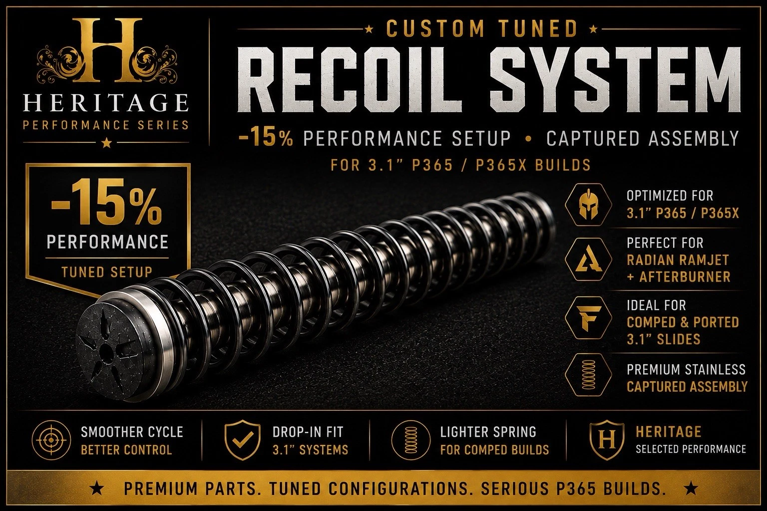 Heritage Performance Recoil System for Radian RAMJET SIG P365 and P365X 3.1 inch builds