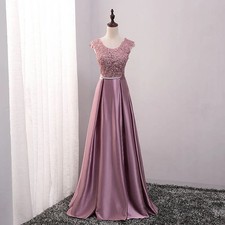 Pink Party Evening Dresses Prom Dress A-line Appliques Gown Sexy V-opening Back