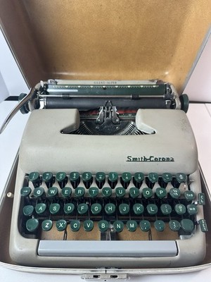 1950s Smith Corona Silent Super Portable Typewriter Seafoam Green Case