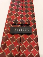 Bergamo New York Tie Burgundy Red Gold Geometric Design
