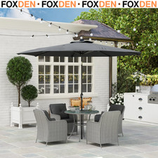 Dining Set 4 Seater Luxury Rattan Round Table & Chairs With Parasol Grey