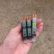 Genuine Canon CLI-221 Ink Cartridges - Black x 2/Yellow New