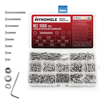 Muttern Schrauben Scheiben 1080 tlg M4 Senkkopf Innensechskant Kappe Box Set DIY Kit Set