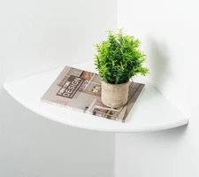 White Corner Shelf, Wall Mount Natural Oak Wood Floating Corner Wall Shelf Ro...