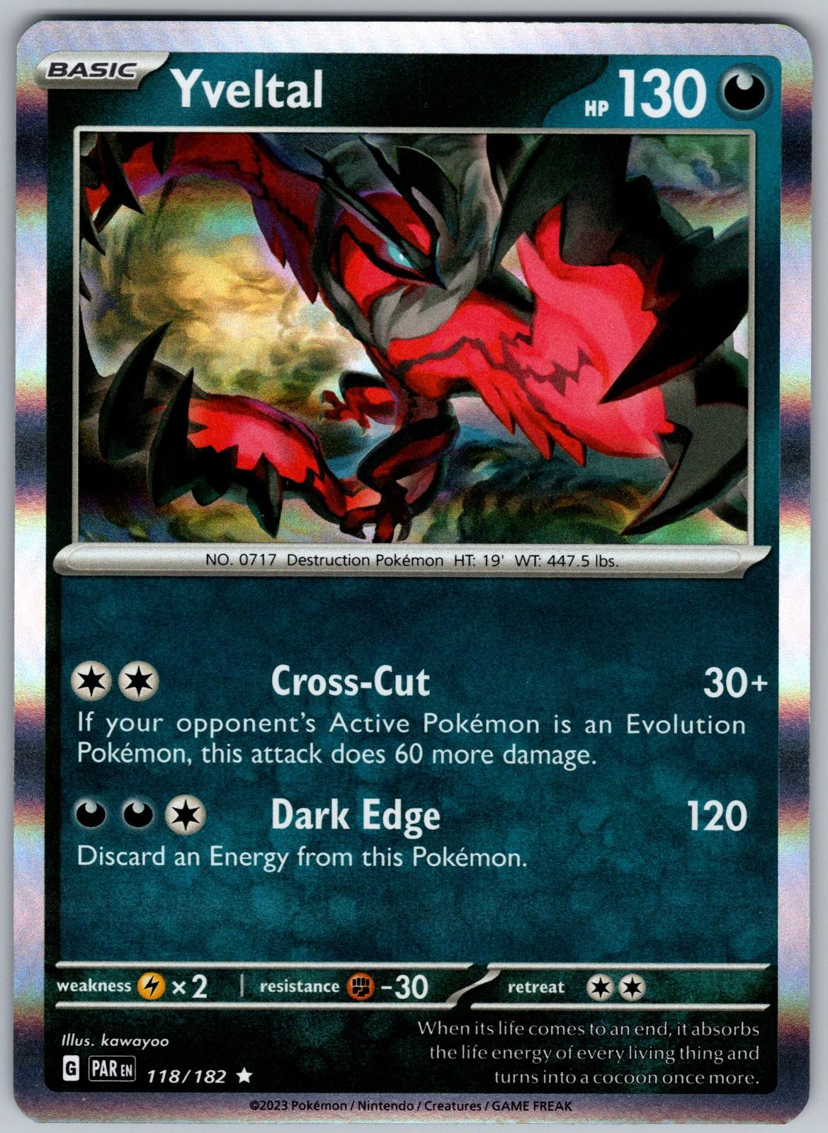 Yveltal 118/182 Rare Paradox Rift Pokemon Holo Near Mint