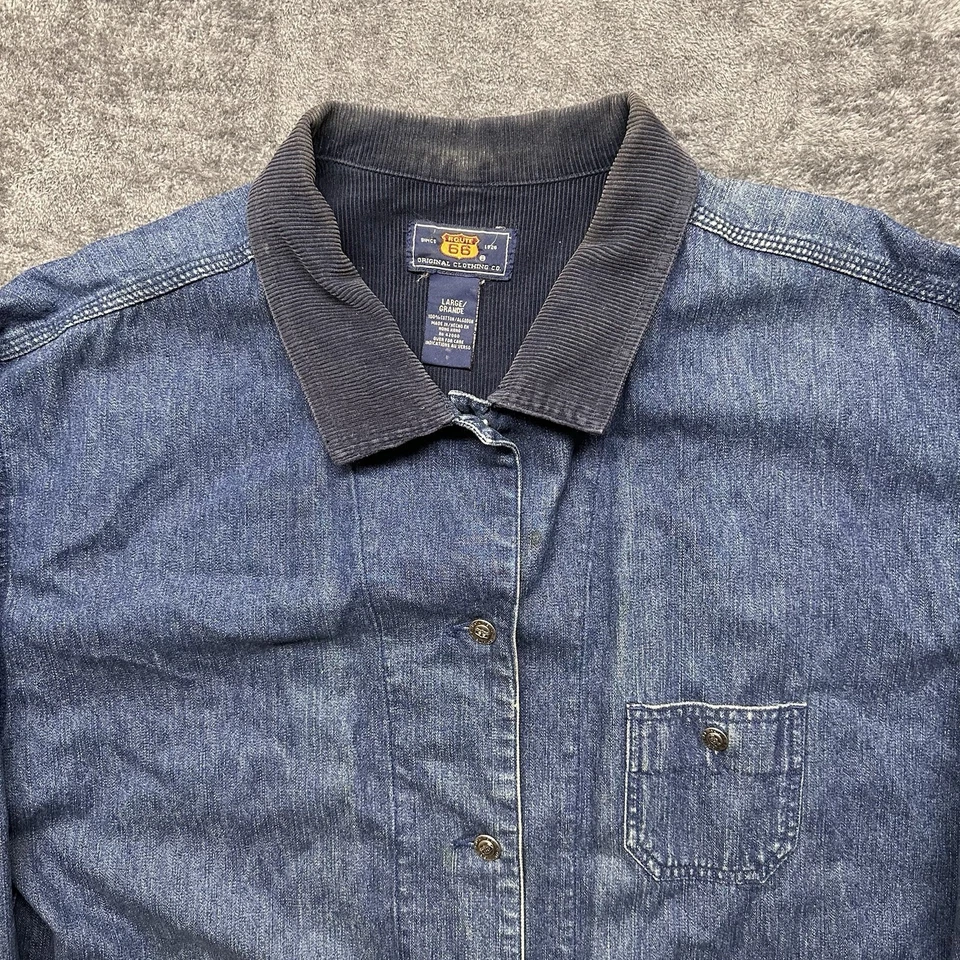 Chaqueta vintage Route 66 para mujer grande azul denim abotonada Western Barn Chore Foto 3 de 4
