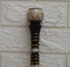 Handmade Egyptian Ebony Walking Cane: Mother of Pearl Inlay Round Handle Stick