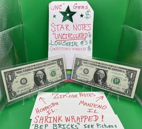 Set/2 ⭐️STAR NOTES LOW 500K RUN & TOTAL PRINTED ZIP CODE NOTES UNC BEP ...