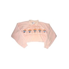 Vintage Hanes Pink Hot Air Balloon Rainbow Knit Collar Sweatshirt USA Made Large
