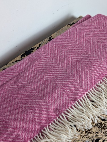 Bronte Herringbone Pink 100% Pure Shetland Wool Blanket Throw UK Made Moons - Picture 1 of 11
