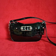 Y2K Black Guess Handbag Vintage Chain Straps Purse Crocodile Embossed W/ Charm 