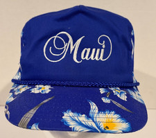 Vintage 1990s Maui Hawaii Floral Rope Snapback Hat Blue Tropical Cap Nissin