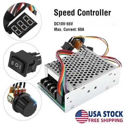 DC 10-55V MAX 60A PWM Motor Speed Controller CW CCW Reversible 12V 24V 36V Hot