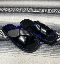 Burberry EKD Strip Shield Leather Slide Sandal Black Blue Sz 9 US 42 Euro