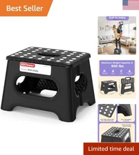 Extra Wide Folding Step Stool Black 12.7 Inch with Non-Slip Surfac