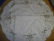 Weihnachtsdecke 50cm rund weiss/weinrot, Kerze und Glocken, Baumwolle NEU !!!