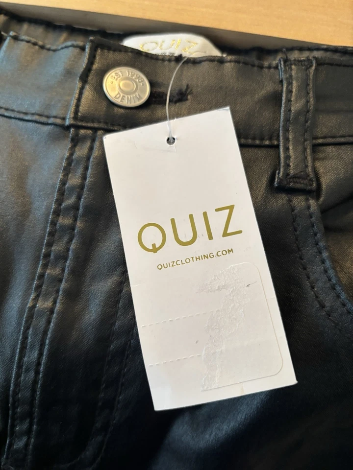 Bnwt Quiz Black Faux Leather Skirt Front Split RRP £29.99 With Pockets - Image 2 of 4