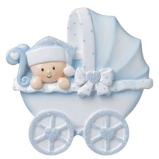 NEW BABY CARRIAGE- BOY Personalized Christmas Tree Ornament