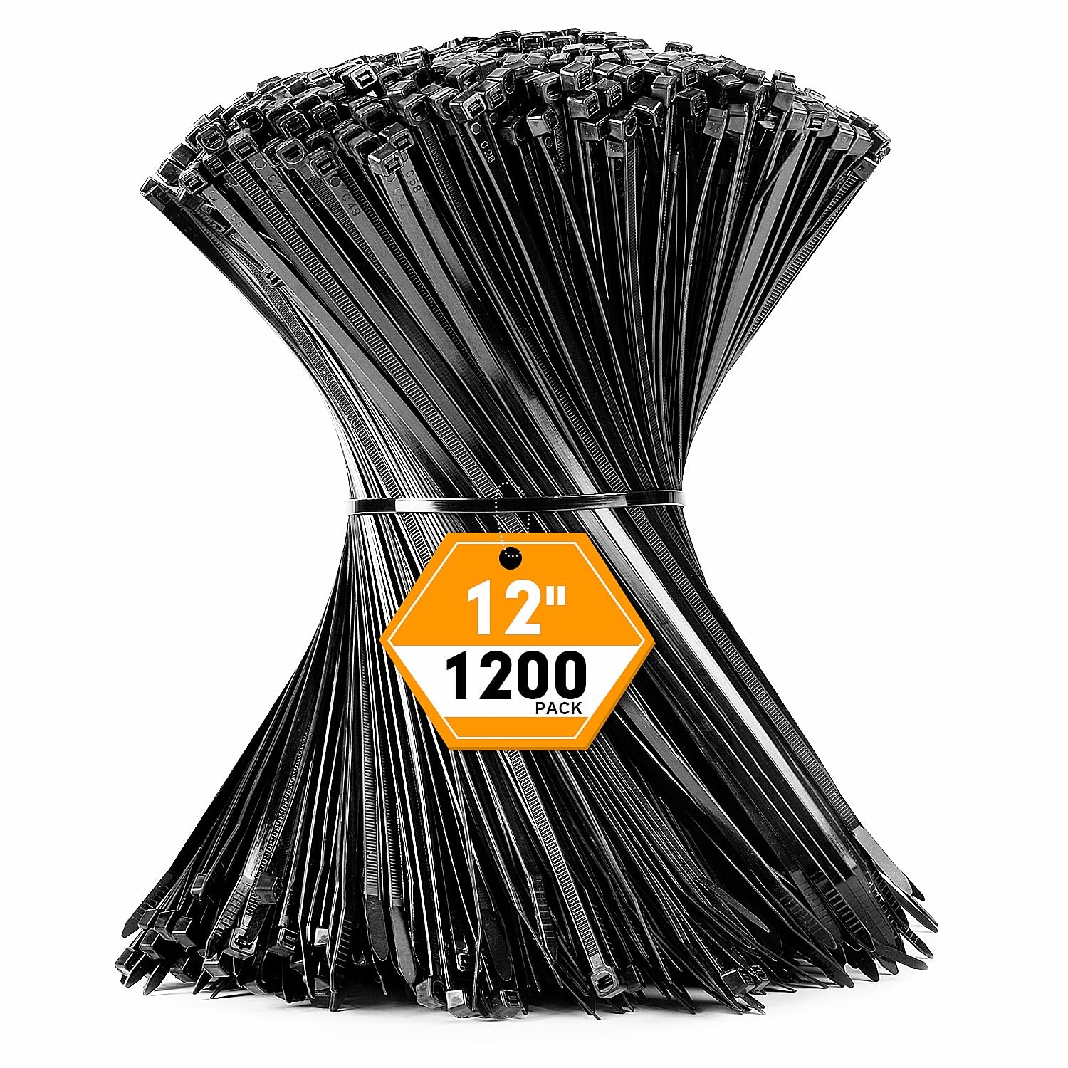 1200pcs 12-Inch Heavy Duty Black Nylon Cable Zip Ties for Secure Fastening