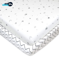 2 Pack 100 Natural Cotton Fitted Pack and Play Sheets 39"X 27"Soft  Breathable