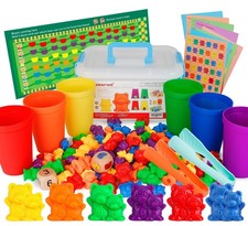 90PCS Counting Bears Toy Set Color Sorting Math Learning Kit with Cups Cards
