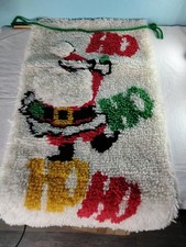 Vintage Christmas Santa Latch Hook Rug Wall Decor Ho Ho Ho Finished 18x29"