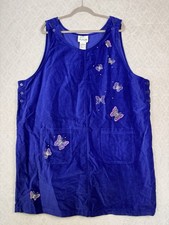 Quacker Factory Jumper Dress 3X Purple Blue Velvet Butterfly Embroidered Cottage