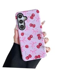 Case for Cute Pink Bow Cherry Print Samsung Galaxy S24 FE Pink Ribbon/Glossy