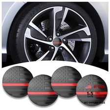 4PCS American Flag Car Wheel Center Caps Sticker,Wheel Hub Caps Black  Red