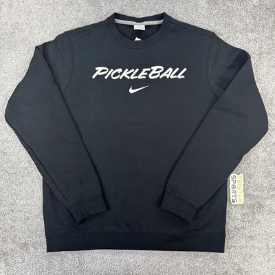 #ad Nike Pickleball Sweatshirt Mens Medium Black Club Fleece Crew Swoosh Pullover $49.45