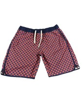 Fair Harbor Swim Trunks Men's M Lined Art Deco Geometric Red Blue Stretch