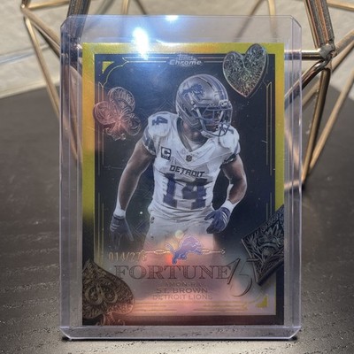 2025 Topps Chrome Amon-Ra St. Brown Fortune 15 Yellow Refractor Jersey #14/275🔥