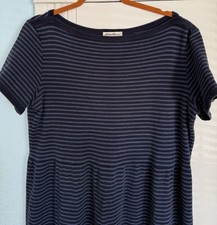 Vintage Eddie Bauer Navy Stripped Short Sleeve Cotton Maxi Modest Dress - XL