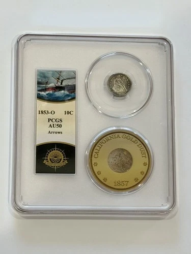 1853-O Seated Liberty Dime PCGS AU 50 Arrows Ship Of Gold