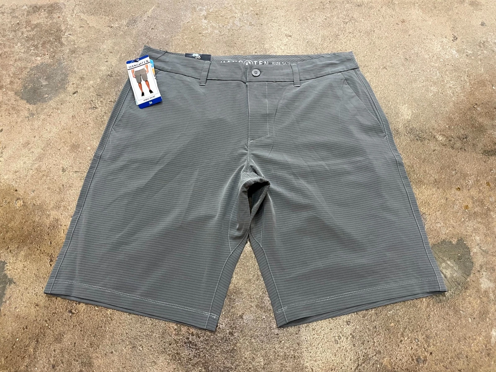 Hang Ten Hybrid Shorts Mens 36 Smoked Pearl Striped Flat Front Stretch Mid Rise