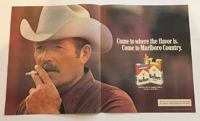 Vtg 1980s AD Marlboro Red Label Longhorn 100's Cigarettes, Marlboro Country-Man