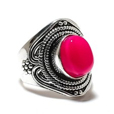 Pink Chalcedony Gemstone Handmade 925 Sterling Silver Jewelry Ring Size 8 Z256