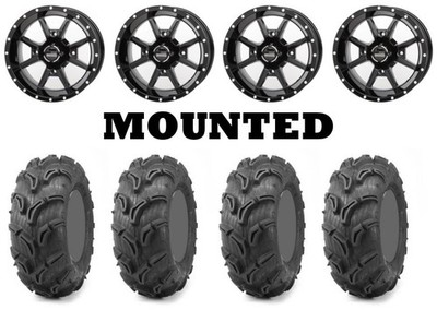 Kit 4 Maxxis Zilla Tires 28x10-12/28x12-12 on Frontline 556 Black Wheels IRS