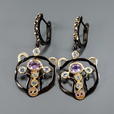 Jewellery Natural Amethyst Earrings 925 Sterling Silver /E130352