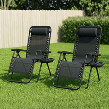 2 X RECLINING SUN LOUNGER OUTDOOR GARDEN FOLDING ZERO GRAVITY CHAIR ADJUSTABLE