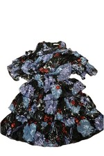 ALICE & OLIVIA Size 2 Black Floral Silk Viscose Pleated Drop Waist Dress 2