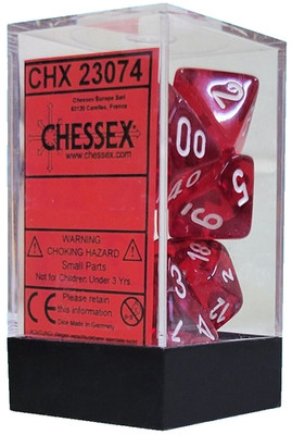 Chessex 7 Dice Set Polyhedral Translucent Red with White Numbers CHX23074 rpg