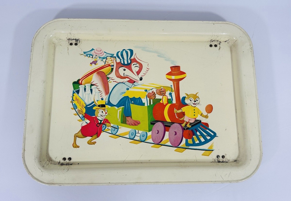 Fox Food Train Kids Cartoon Metal TV Dinner Tray Vintage Retro