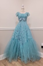 Vintage 1950's Mid-Century Lace Tulle Party Prom Maxi Dress Circle Skirt